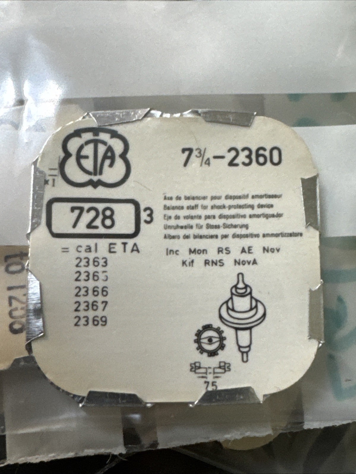 ETA 2360 Balance Staff X1 Ref LG11-34