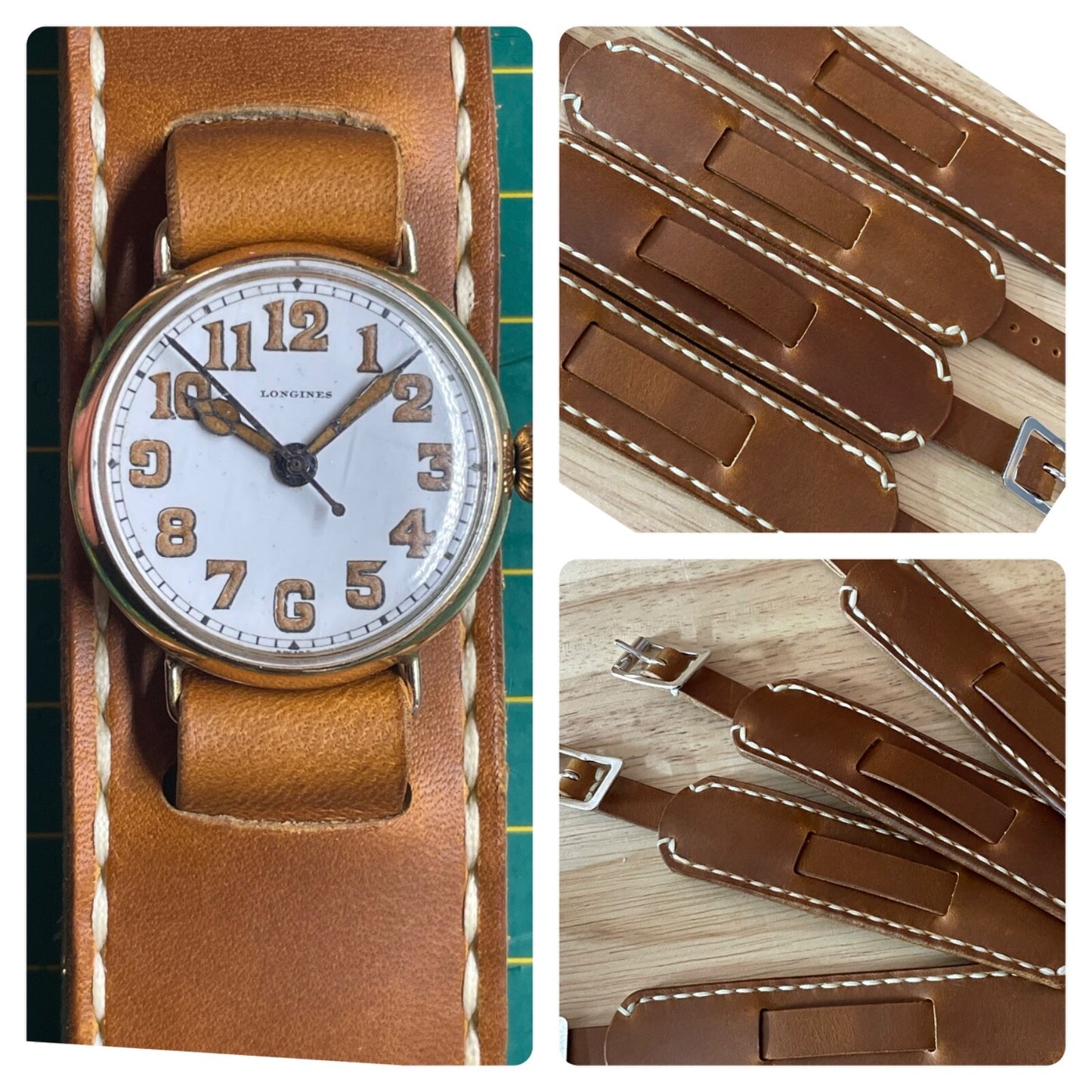 Luxury Trench Watch Strap Hand Made Italian Veg Tan F/Grain Leather New Colours