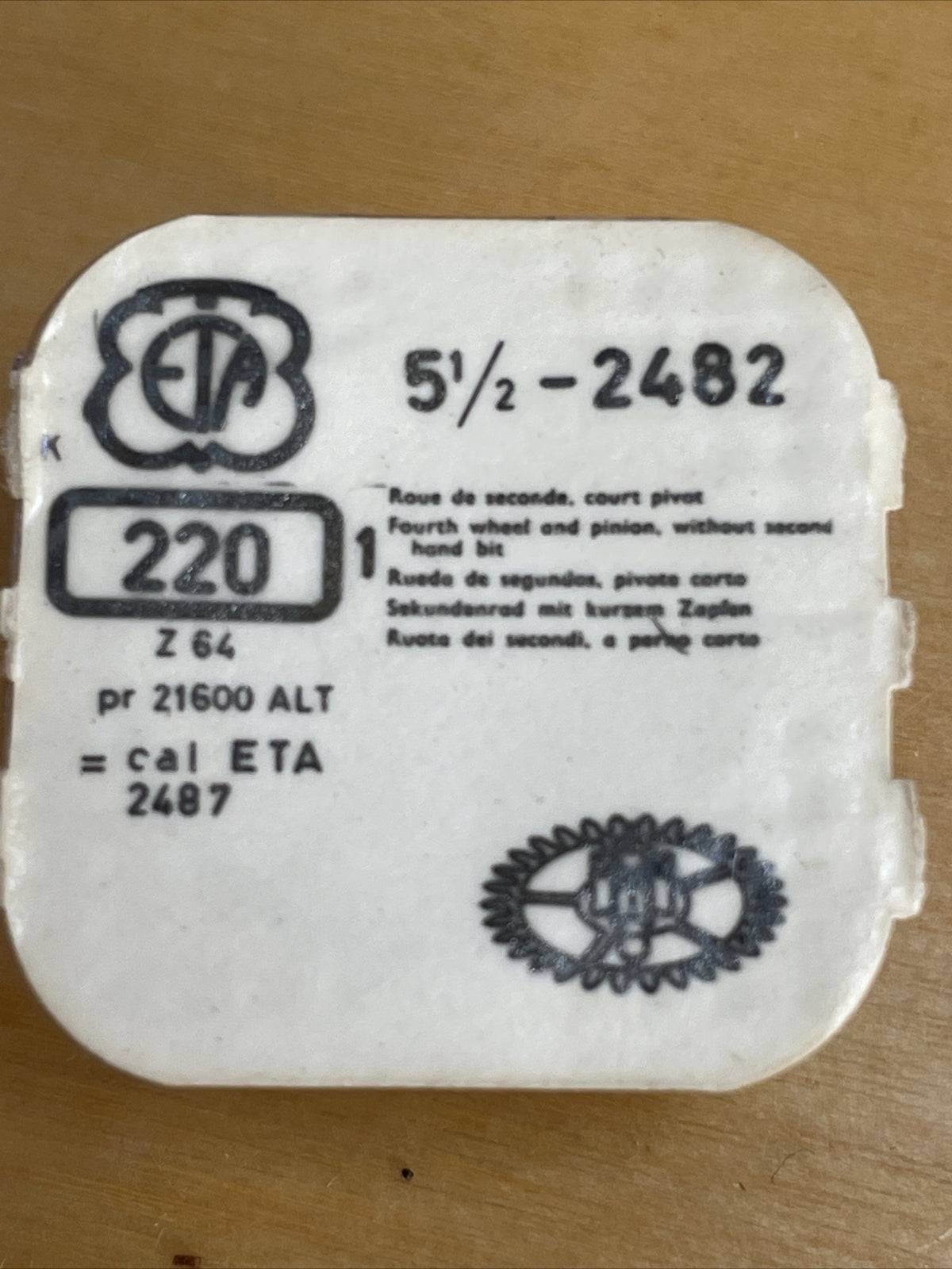 NOS ETA Part #220 Fourth Wheel Cal 2482 Ref L-H