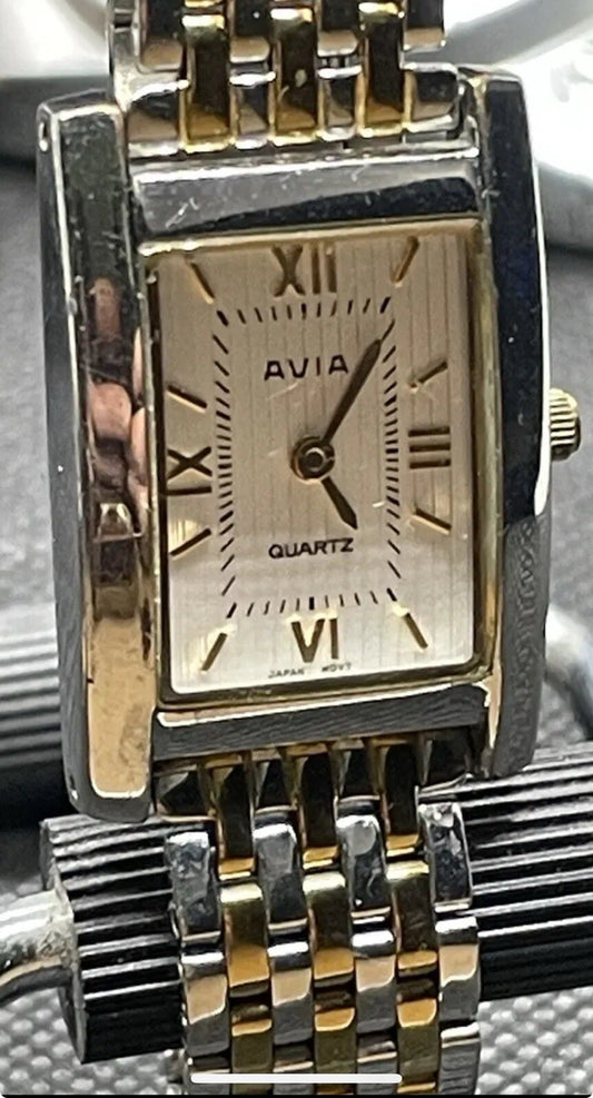 Avia Ladies Tank Watch Bi Metal New Battery Fitted