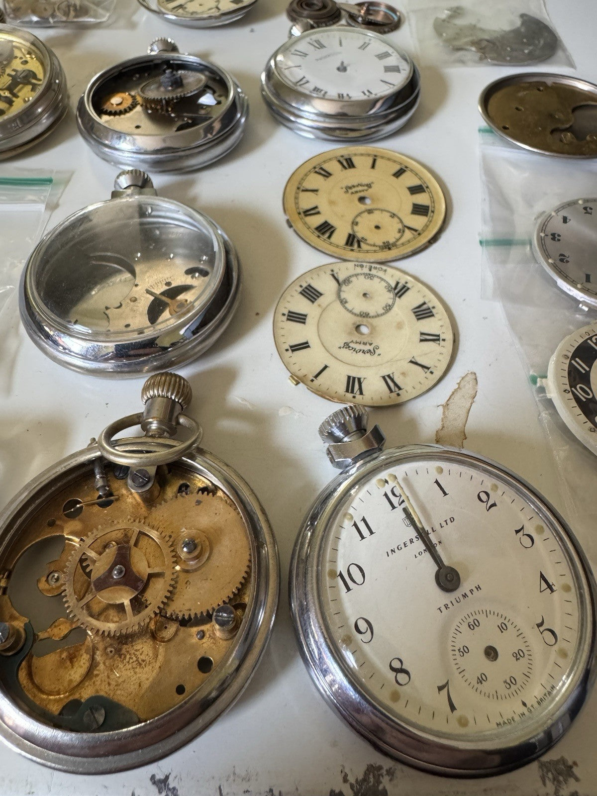 Job Lot Ingersoll & Services Pocket Watch Parts For Spares Or Repair