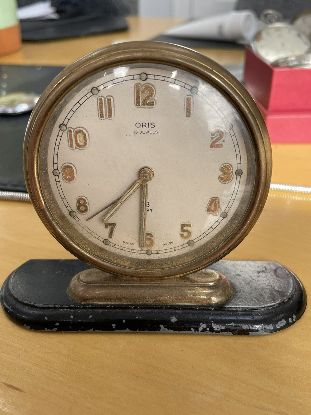 Ca 1960s Oris 8 Day Clock Cal 802 15J Good Balance