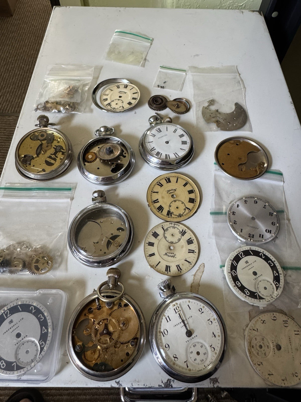 Job Lot Ingersoll & Services Pocket Watch Parts For Spares Or Repair