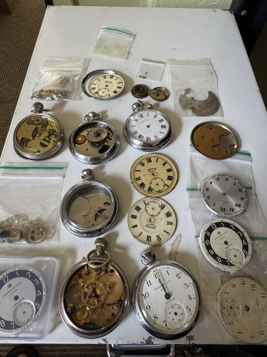 Job Lot Ingersoll & Services Pocket Watch Parts For Spares Or Repair