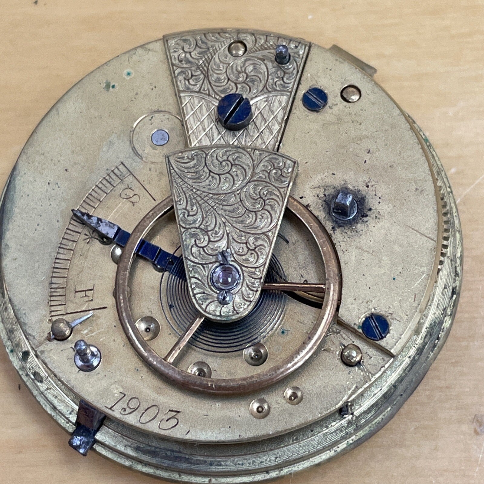 English Twin Barrel Pocket Watch Movement Ticks Briefly Ref P