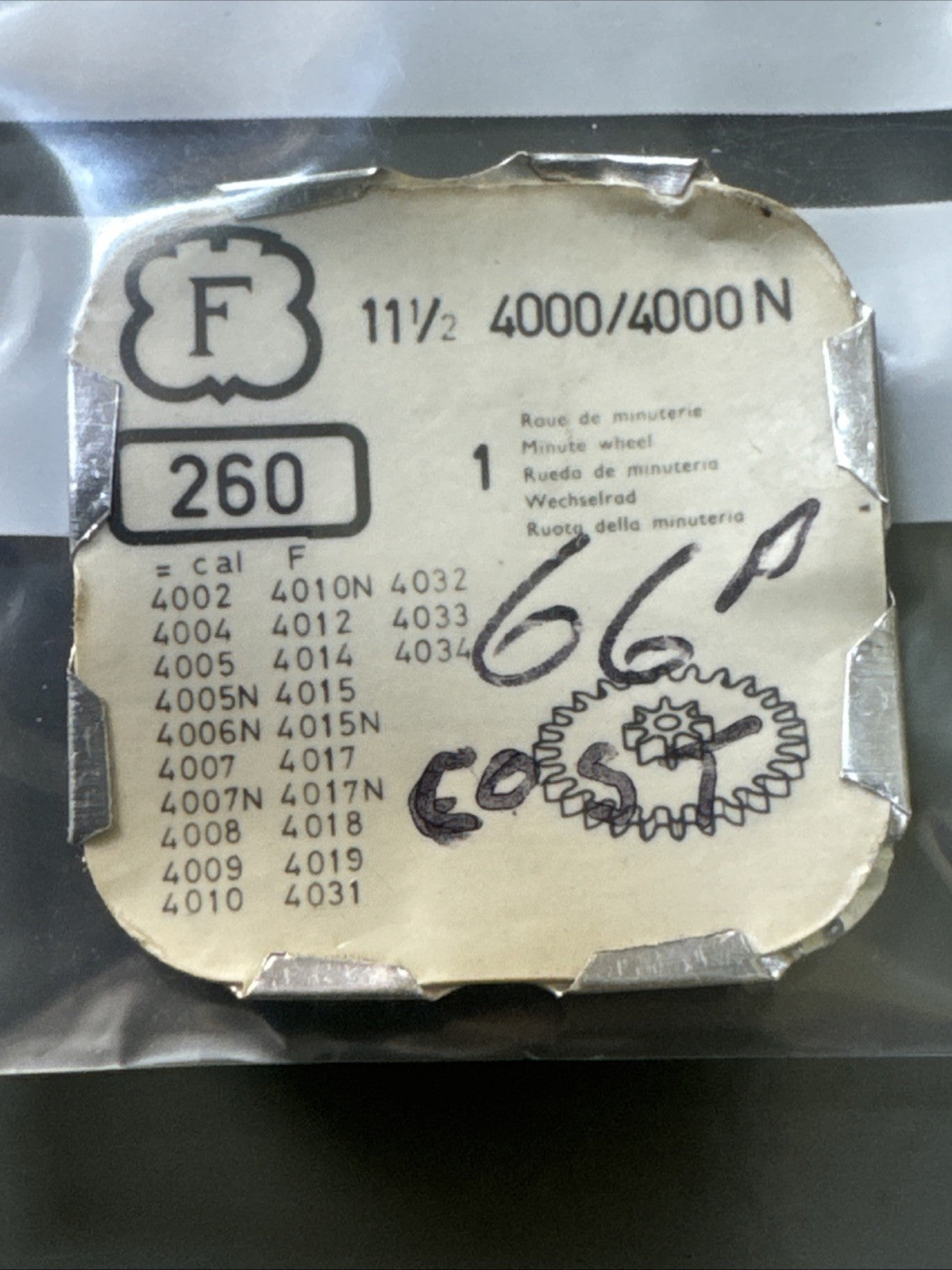 Felsa 4000 4000N Minute Wheel #260 X1 Ref LG11-175