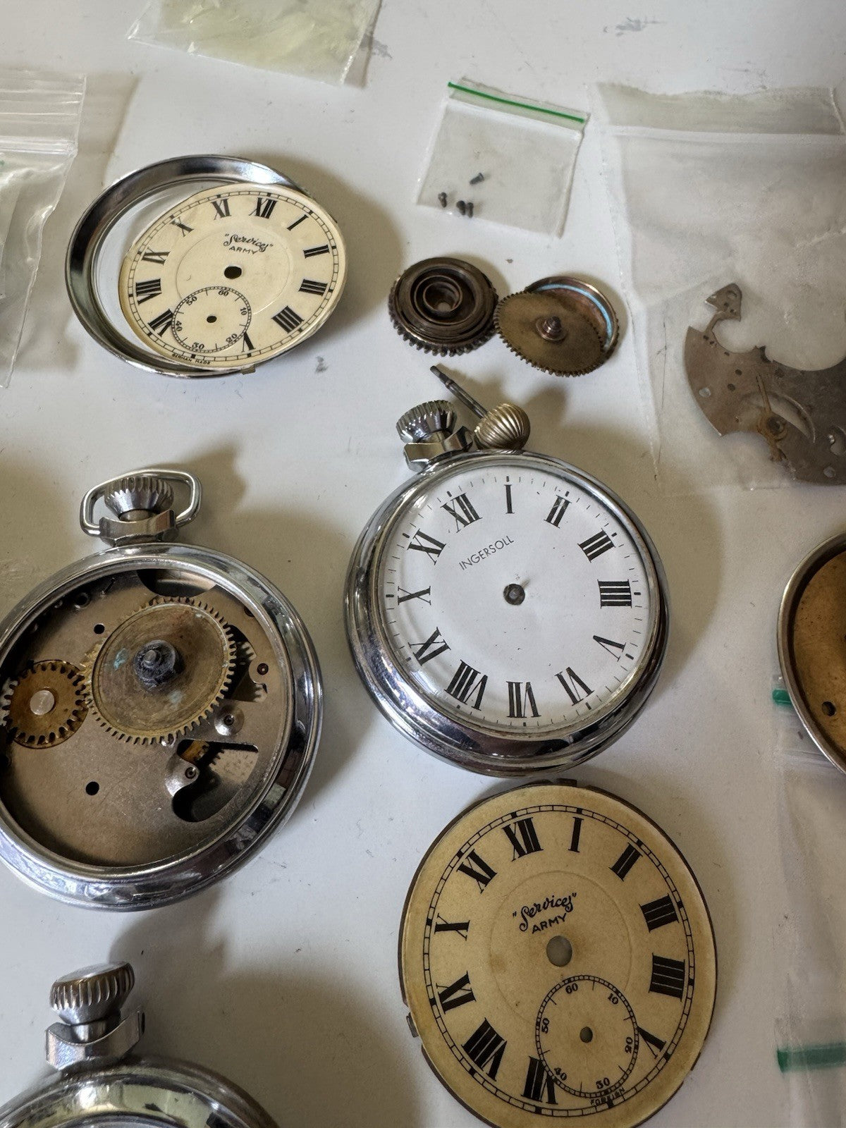 Job Lot Ingersoll & Services Pocket Watch Parts For Spares Or Repair